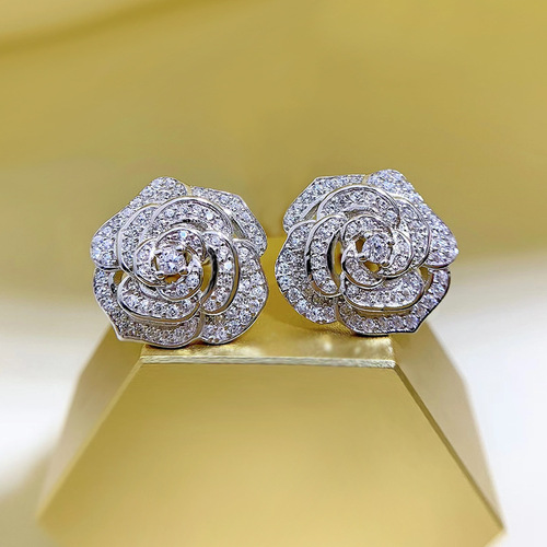 Mujing Jewelry Light luxury and high-end small fragrant camellia earrings ins Xiaohongshu exquisite temperament rose earrings