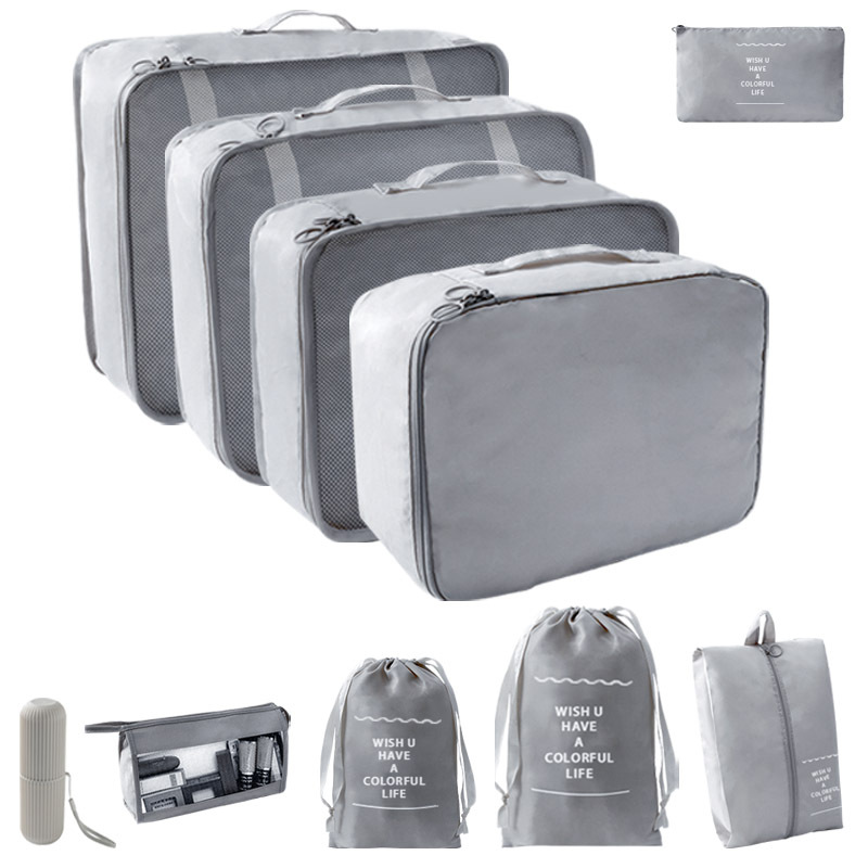 그레이 화장품 가방 10 장 세트 “7 장 세트 + 소다발 포켓 + 트라이앵글 백 + 워시 컵]
