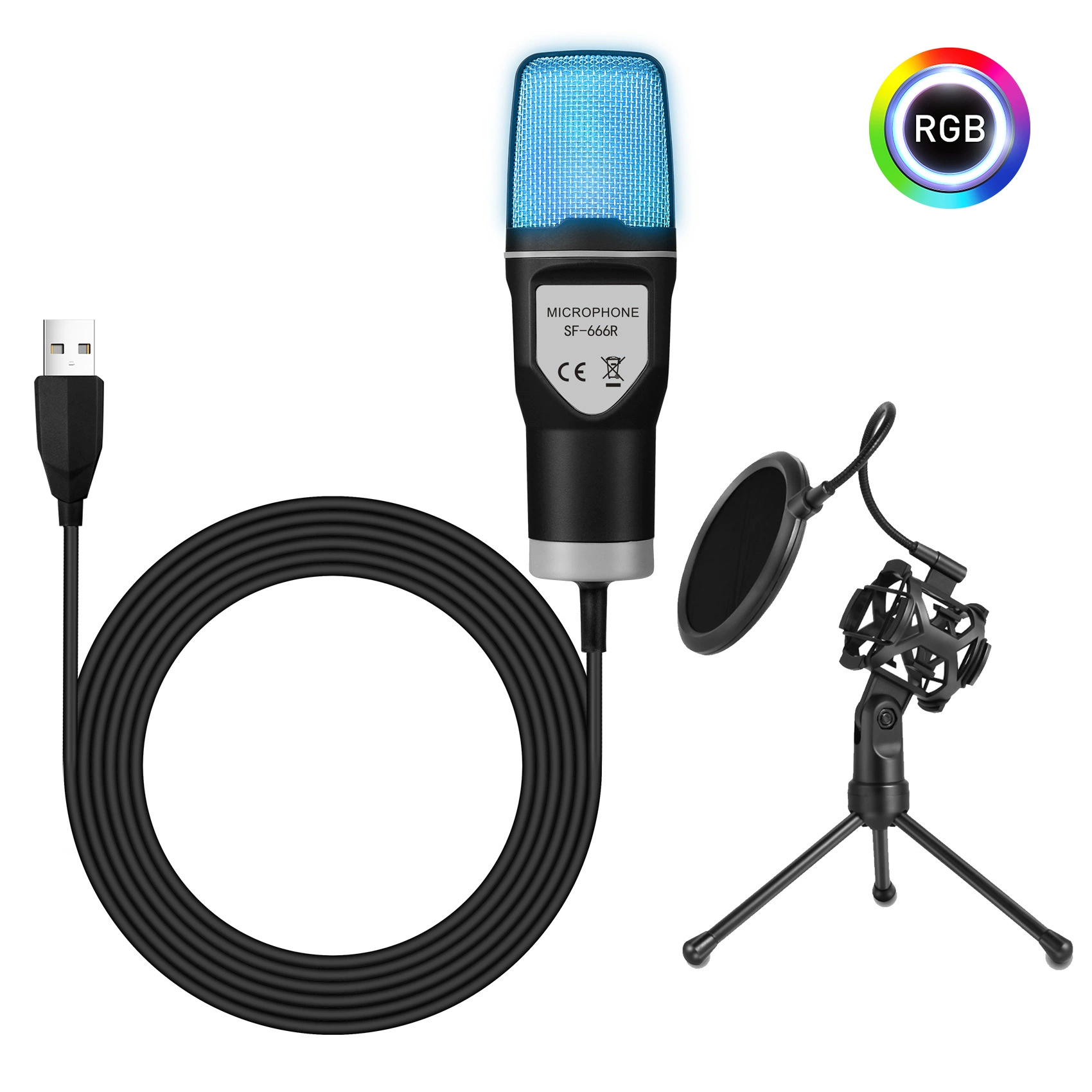 Конденсаторный микрофон SF-666 SF-666R X1S X1R X3R, RGB подсветка, USB и 3,5 мм, комплект штативов