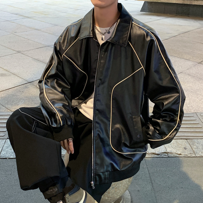 American Retro Pilot U Reflective Leather Jacket for Men 2024 Spring Trendy Brand Racing Style Baseball Uniform Jacket for Men