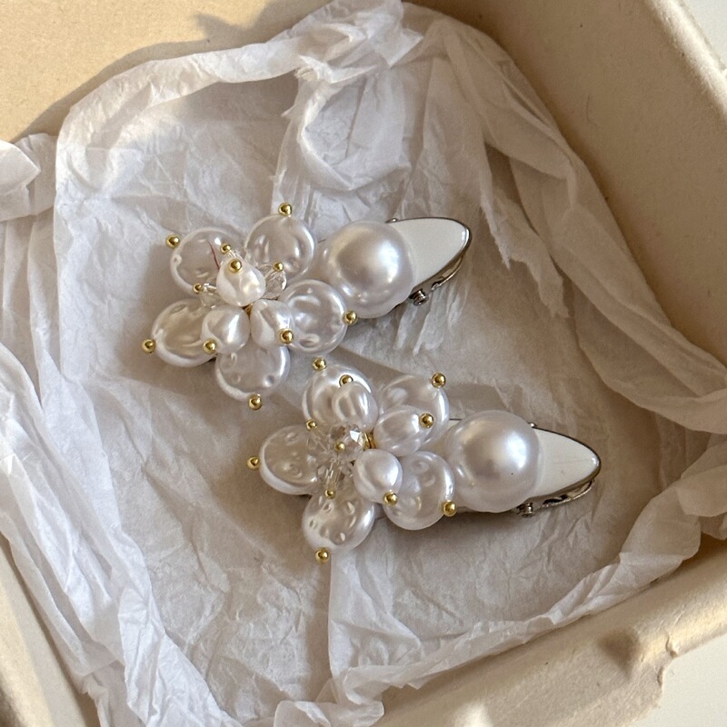 Korean Style Beautiful Elegant Exquisite High-end Pearl Flower Hairpin Super Fairy Commuter Bangs Hairpiece Headwear for Women