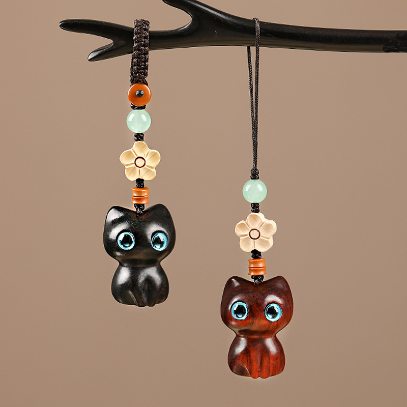 Ebony Cat Car Keychain Pendant for Men and Women, Cute Mobile Phone Chain Pendant Rope Creative Jewelry