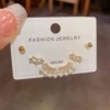 Golden crooked set pearl, earrings, diamond encrusted, 3 piece set