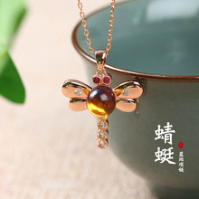 抖音快手直播带货仿墨西哥蓝珀气质圆珠小众设计感轻奢锁骨项链