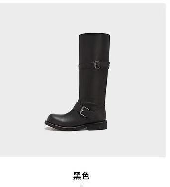 牛皮版~韩版宽筒真皮鞋子厚底高筒靴女堆堆长靴粗跟长筒靴骑士靴|undefined