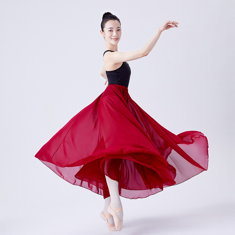 Ropa de baile clásico elegante de las mujeres Xinjiang Ropa de baile vestido de media longitud falda grande swing ropa de práctica de ballet moderno falda de gasa