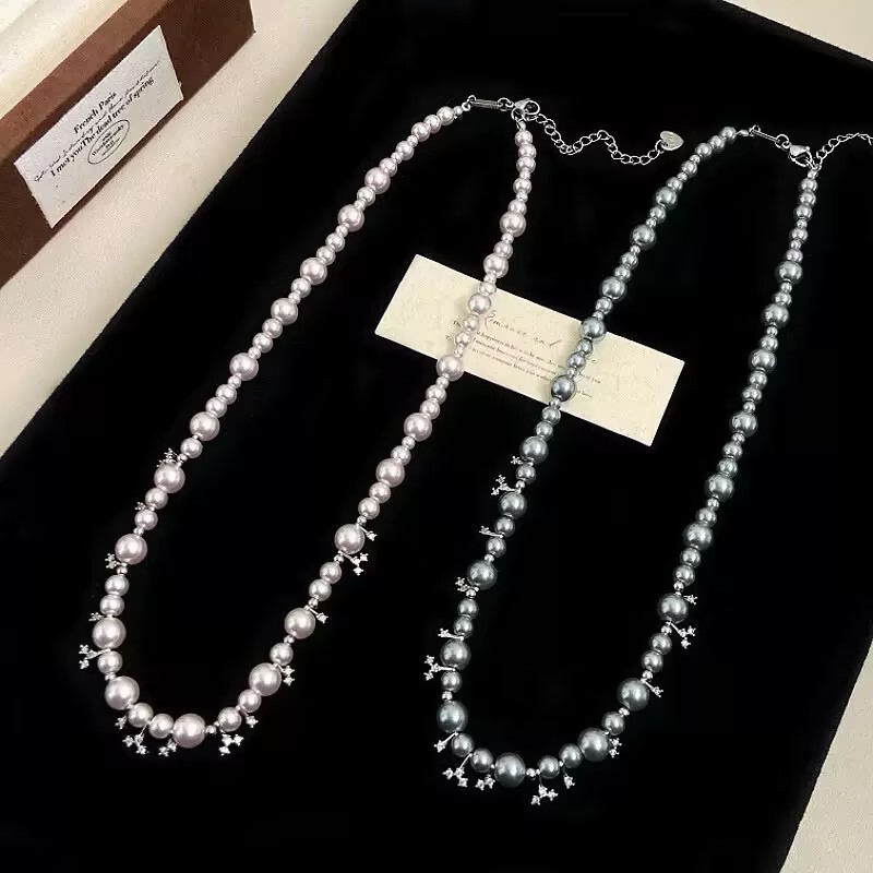 Shijia Pearl Bubble Nebula Necklace for Women, Light Luxury Exquisite Design Sweater Chain, Versatile Fashionable Elegant Neck Chain