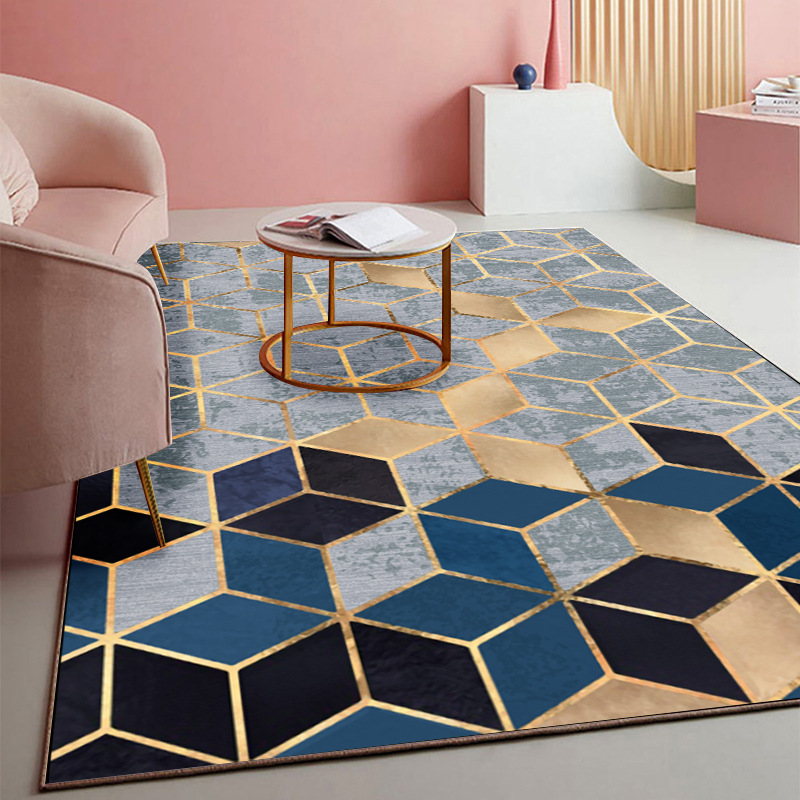 批发水晶绒印花3D地毯北欧几何客厅地毯卧室床边地垫防滑代发