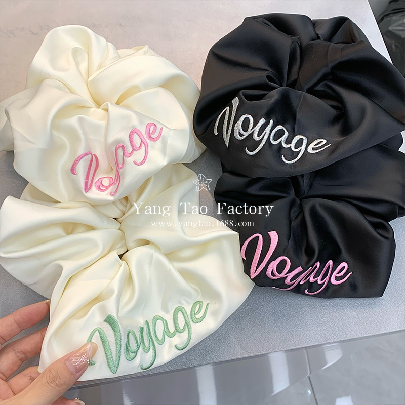 Insfeng letras bordadas de estilo nicho diseño de cabello de colon grande anillo de cabello de cola de caballo tocado