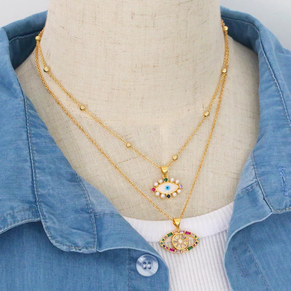 Fashion Devilu0027S Eye Copper Pendant Necklace Enamel Inlay Zircon Copper Necklaces