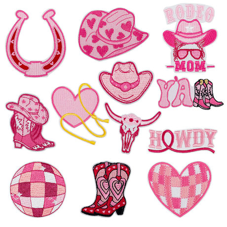 Cowboy Hat Patches New Pink Western Denim Sticker Boots Denim Hat Embroidered Cl