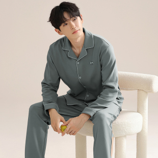 100% Pure Cotton Pajamas Men's Autumn and Winter Long Sleeve Trousers Cardigan plus size Casual Outwear Men's Home Clothes suit