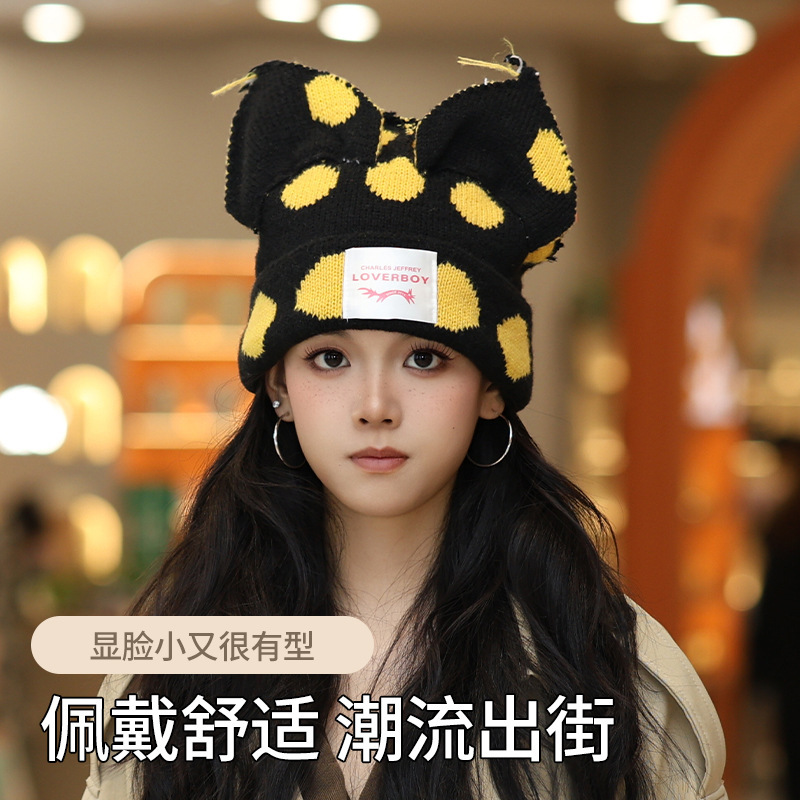 秋冬跨境款针织情侣毛线帽保暖猪猪猫帽子耳朵时尚网红冷帽爆款|undefined