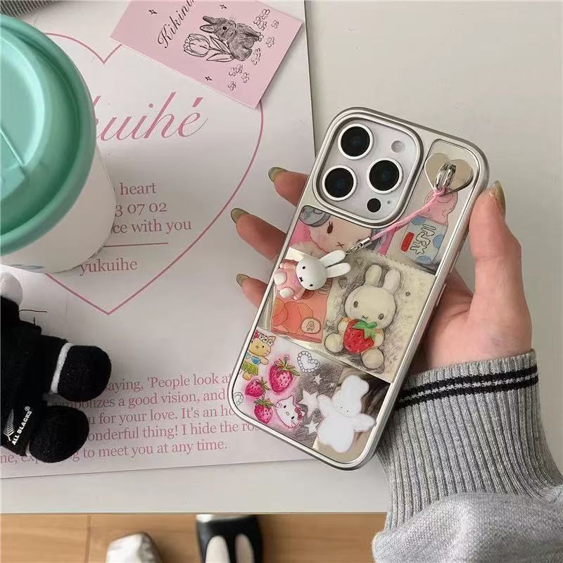 Girl Heart ins Strawberry Rabbit Illustrator Funda para iPhone 16pm Apple 14/15 Mirror 13 Nuevo