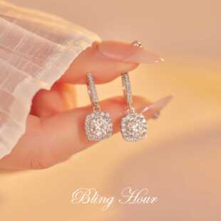 S925 Sterling Silver 1 Carat Moissanite Square Earrings Earrings Women's Little Red Book Hip-Hop Cross-Border 2025 New Style