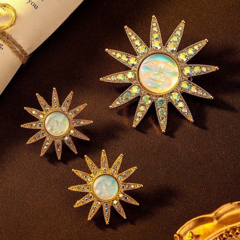 Vintage Full Diamond Moen Face Earrings Niche Fashion Temperament Sun Earrings Kf Series Vintage Earrings