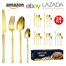 跨境专供小蛮腰不锈钢24件套餐具 6人份酒店西餐牛排刀勺叉4主件