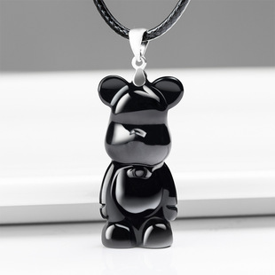Natural A Goods Jade Jade Ink Jade Bear Pendant Ice Pendant Fashion Necklace Men's and Women's Jade Pendant Jewelry