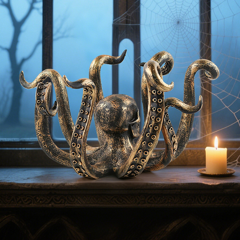  New Bronze Squid Sculpture Creative Skull Octopus Resin Ornaments Octopus Storage Hanging Ornaments