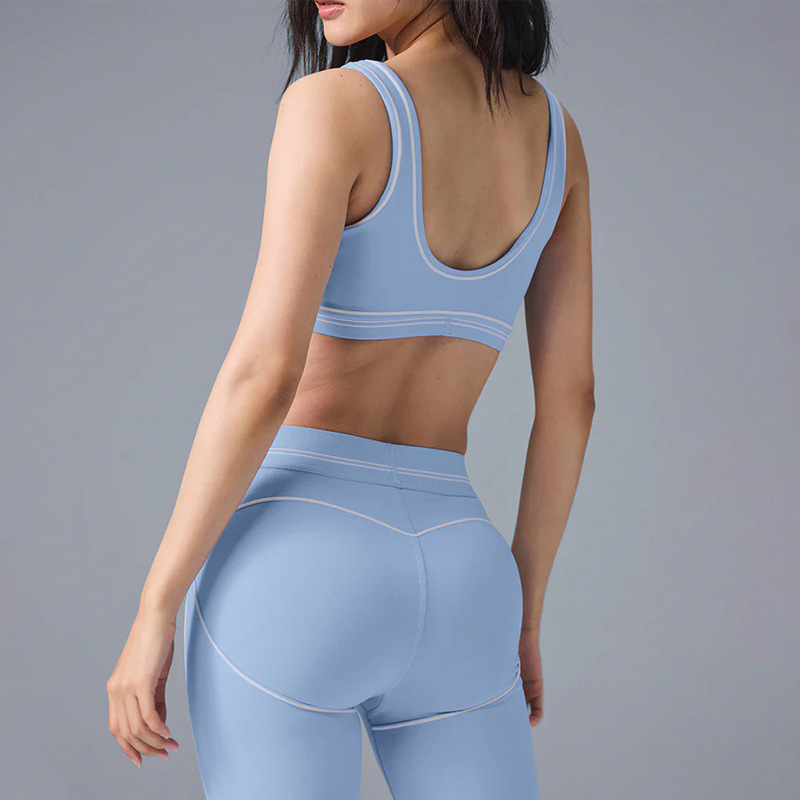 Sujetador deportivo de fitness desnudo de alta intensidad europeo y americano transfronterizo a juego, pantalón de yoga de cintura alta con nalgas de melocotón de dos piezas image 2