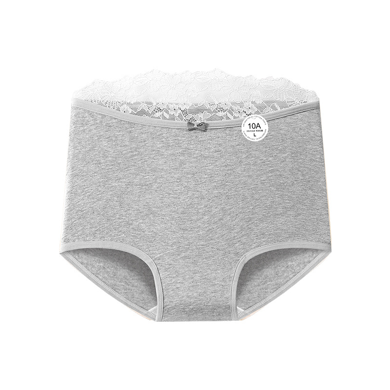 Pantalones de algodón cómodas de ángulo plano para mujeres 10A antibacterianas entrepierna elástica bolsa de cadera de encaje dulce empalme de algodón
