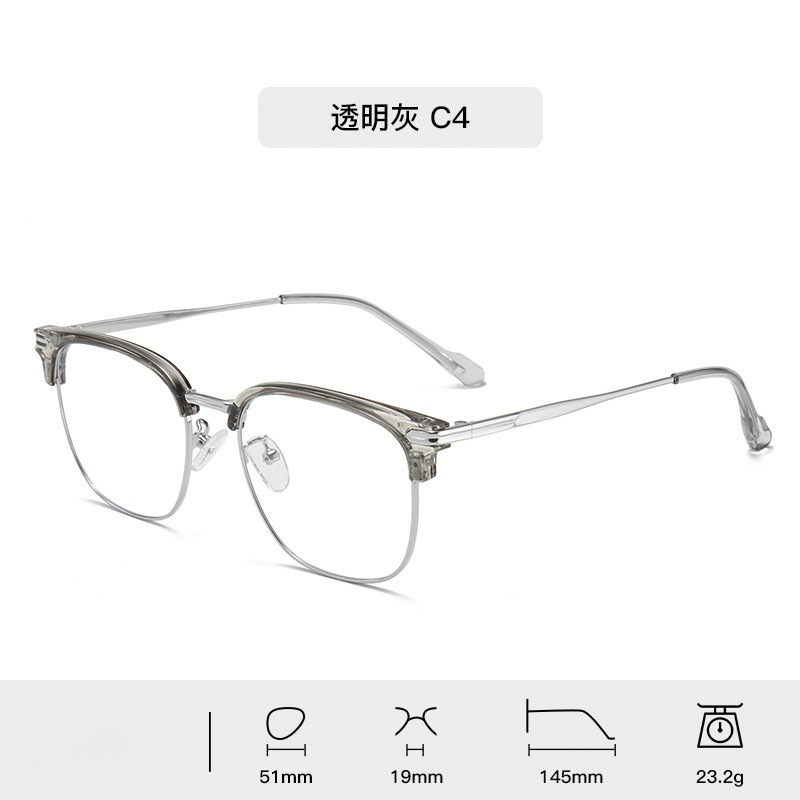 TR90 gafas para hombres con grados de gran cara, miopía, cara pequeña, marco de ojos, medio marco de cejas femeninas