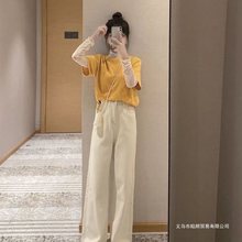 时尚套装女2021新款春秋装两件套女装韩版学生棉恤牛仔裤夏季潮