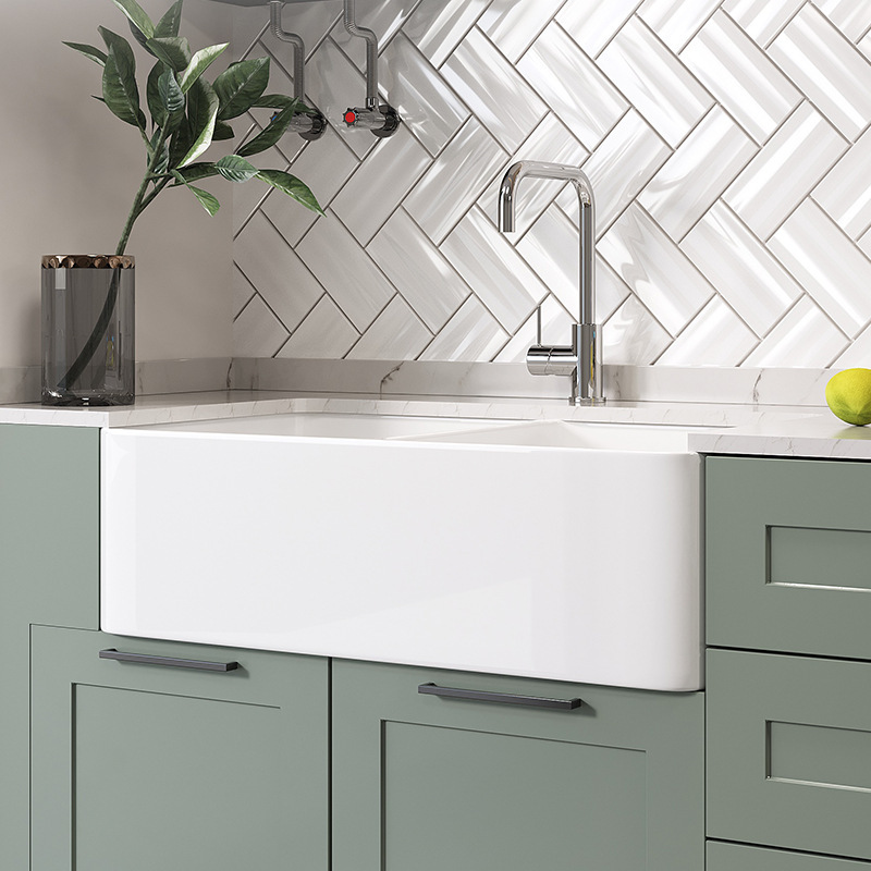 American style kitchen double basin ceramic basin semi-embedded integrated sink vegetable basin large rectangular pool balcony pool