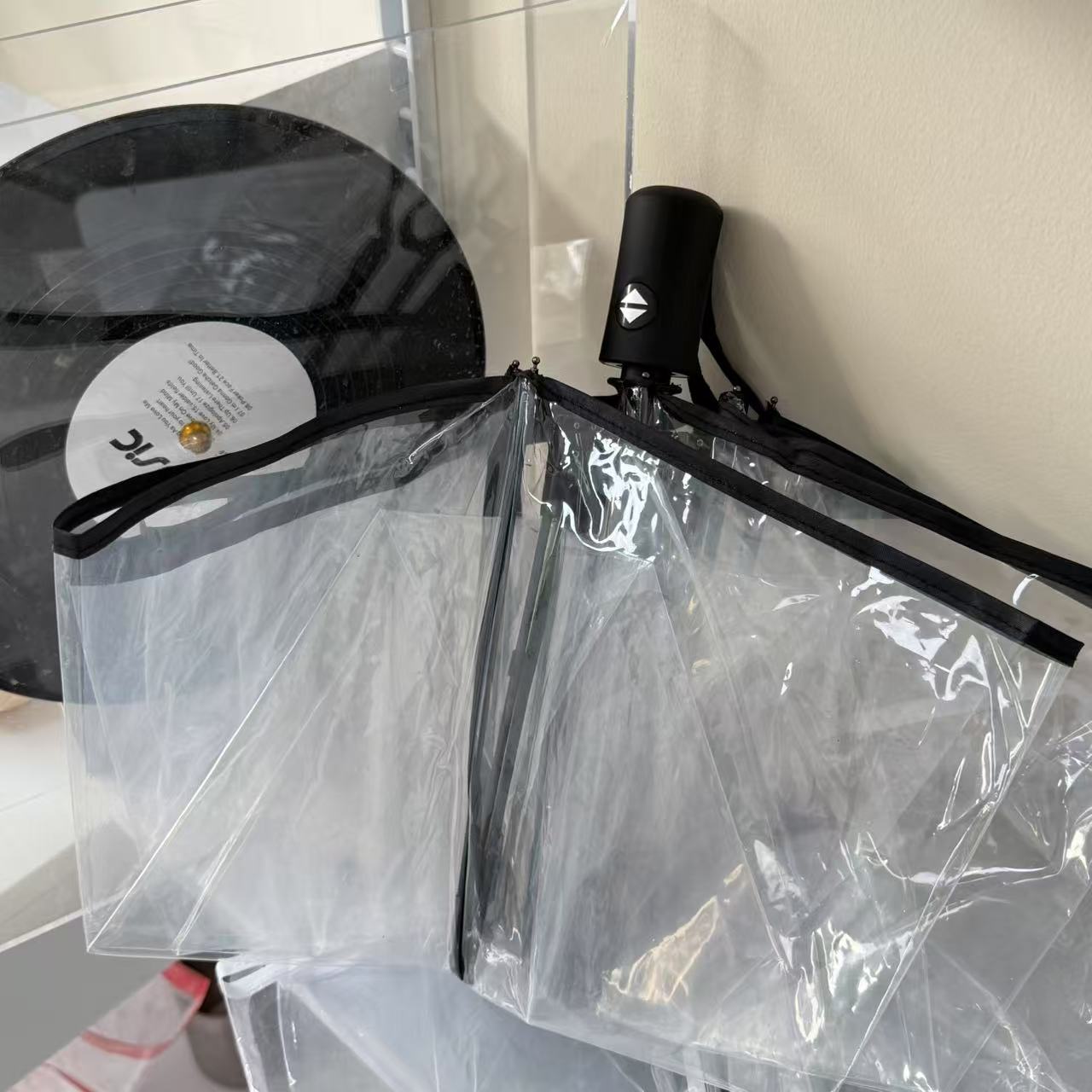 自动透明雨伞纯色折叠伞三折伞小清新成人加厚防风旅游拍照网红