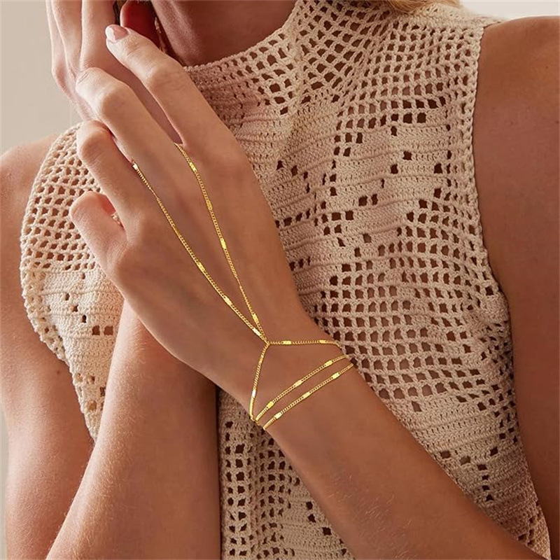 European and American Cross-Border Versatile Multi-Layer Simple Bead Finger Bracelet Fashion Trendy Personality Temperament Finger Chain for Women Wholesale