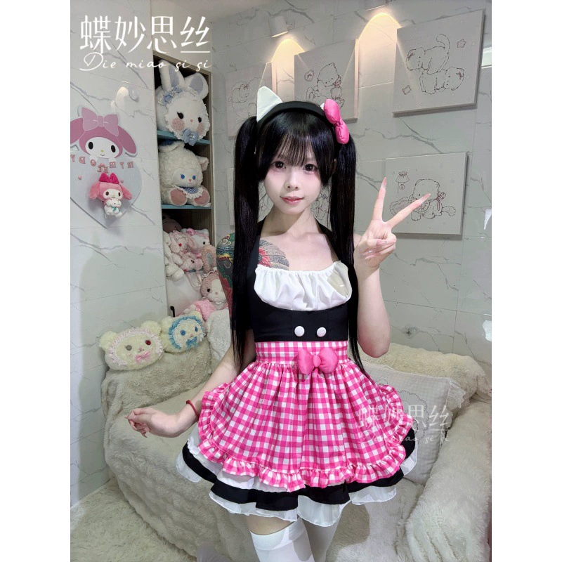 Butterfly Miaosi Sexy Sexy Pure Lust Style Cute Girl Halter Dress Tutu Skirt Plaid A1100