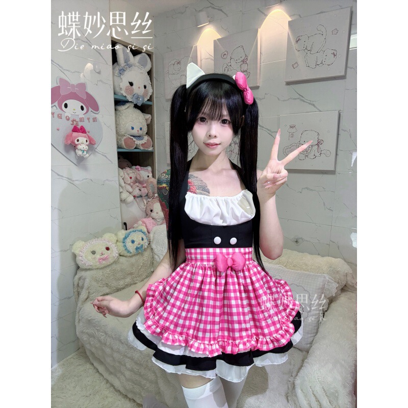 Butterfly Miaosi Sexy Sexy Pure Lust Style Cute Girl Halter Dress Tutu Skirt Plaid A1100