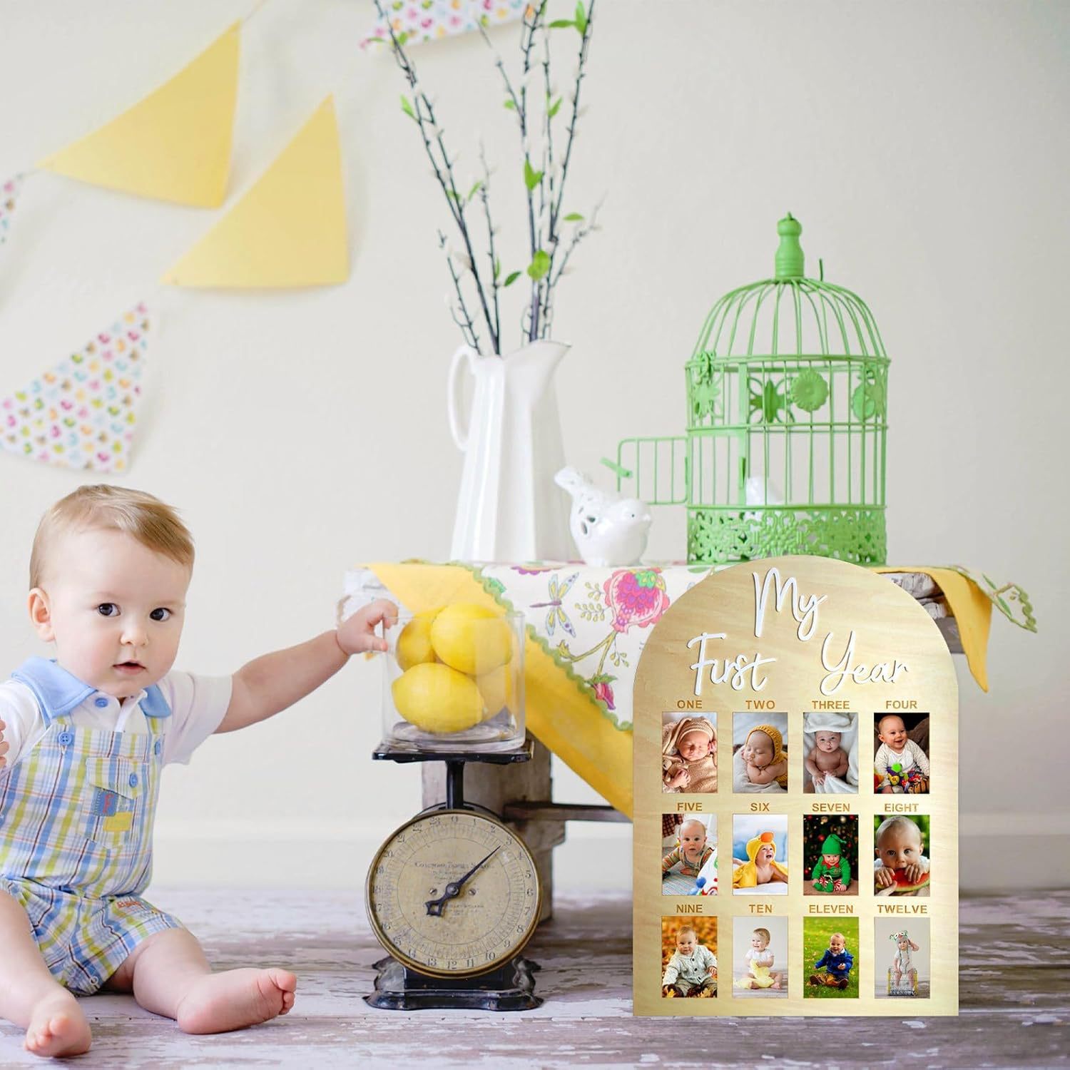 Tablero fotográfico de madera del hito del recién nacido, marco de fotos, accesorios de fotografía, logotipo de cumpleaños del bebé, decoración de recuerdos