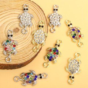 Colorful Diamond Turtle Double Hanging Connector Alloy DIY Jewelry Accessories Pendant Pendant Bracelet Necklace Accessories Batch