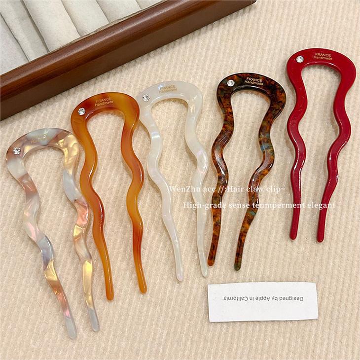 Nueva horquilla trasera cabeza bola cabeza updo tocado de pelo palillos horquilla en forma de U simple de alto grado de acetato femenino 2023