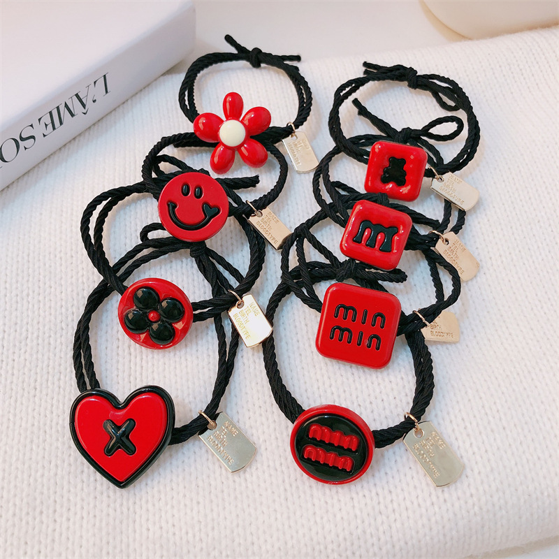 Año Nuevo feliz corda de cabello roja de amor chica de alta elasticidad duradera cola de caballo corda de goma anillo de cabello adornamiento para el cabello