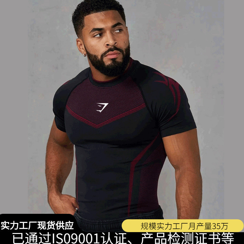 Youngal Cross-Border Hot-Selling Gymshark Fitness Short-Sleeved Men's Sports Running Quick-Drying Compression Shirt Youngal Cross-Border Hot-Selling Gymshark Fitness Short-Sleeved Men's Sports Running Quick-Drying Compression Shirt