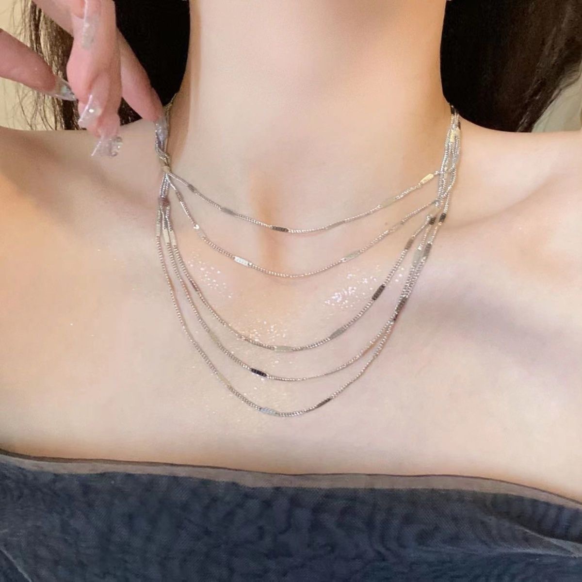 13g Weight Layered Necklaces Classification 1 Piece Quantity Party, Carnival, Street Occasion Alloy Material Solid Color Pattern Women's Gender Plating Design Streetwear Style Streetwear Solid Color Alloy Plating Women's Layered Necklaces 5