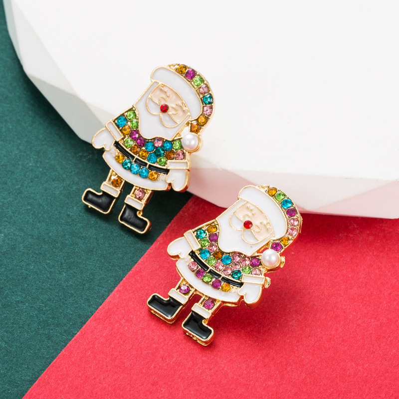 Christmas Festival Santa Claus Pattern Cute Santa Claus Alloy Enamel Artificial Pearls Rhinestones Women's Ear Studs 1 Pair