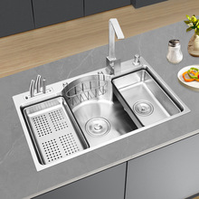 日式SUS304不锈钢洗菜盆单槽厨房洗碗池大单盆水槽多功能台下盆
