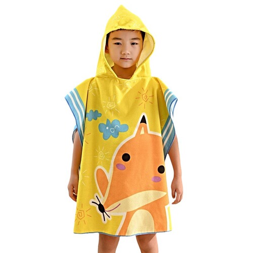 Children's Bath Towel Cape with Cute Cartoon Print, Easy to Absorb, Thick and Warm, Wearable Hooded Beach Towel