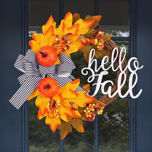 Fall Harvest Festival Wreath with Dried Branches, Letters, Maple Leaves, and Flowers for Thanksgiving Indoor and Outdoor Door Hanging Home Decoration
