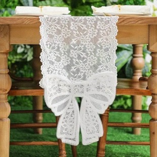 European-Style Atmospheric White Stretch Lace Yarn Bow Table Runner Long Tablecloth Coffee Table Tv Cabinet Cover