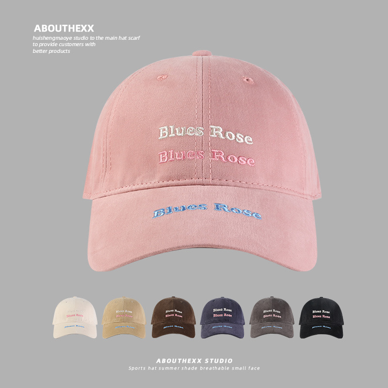 Big Head Cap Women's Letter Embroidered Cap Korean Style Showface Little Couple Baseball Cap Wide Brim Sunscreen Cap for Men