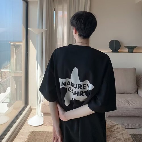 Men's Summer American Streetwear Print Youth Loose Casual Student Five-Button Short Sleeve T-shirt