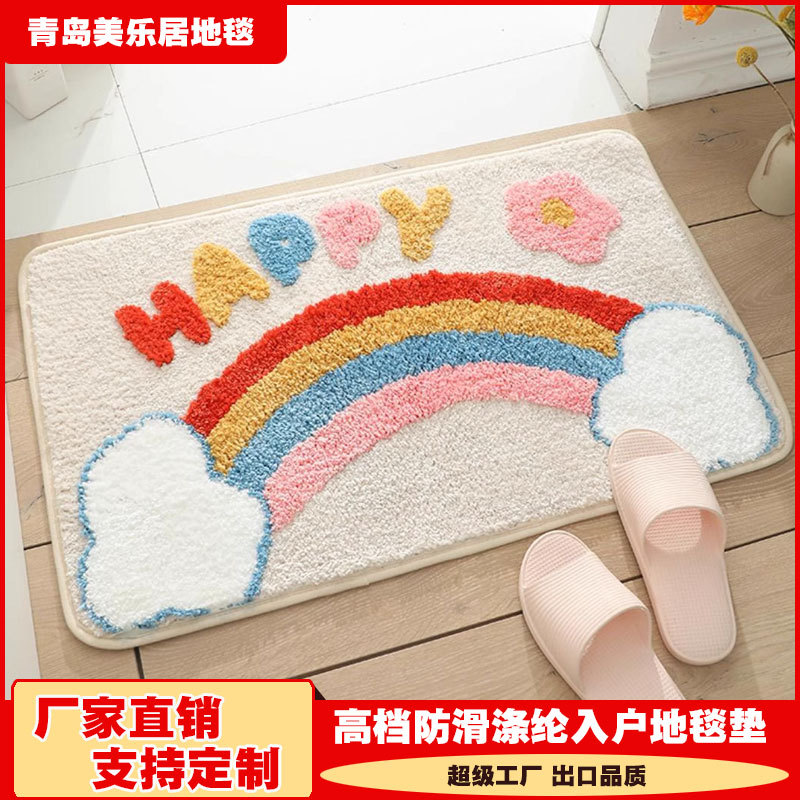 Warm New Style Flocked Non-Slip Durable Mat Thickened Cartoon Bathroom Floor Mat Foot Mat in Stock Absorbent Flocked Carpet Mat