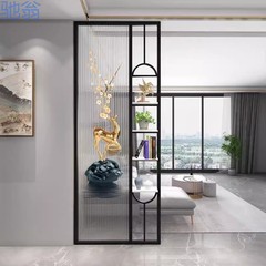 fLE客厅正对门艺术长虹玻璃屏风隔断遮挡简约轻奢不锈钢装饰入户
