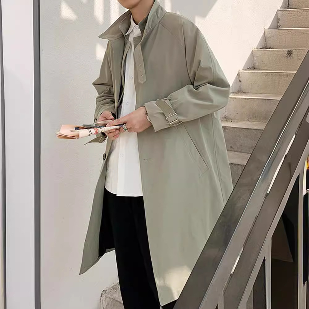 Gabardina de los hombres de media longitud de primavera y otoño estilo coreano de moda Ruan guapo ins collar de soporte suelto simple casual a prueba de viento más abrigo de tamaño image 5