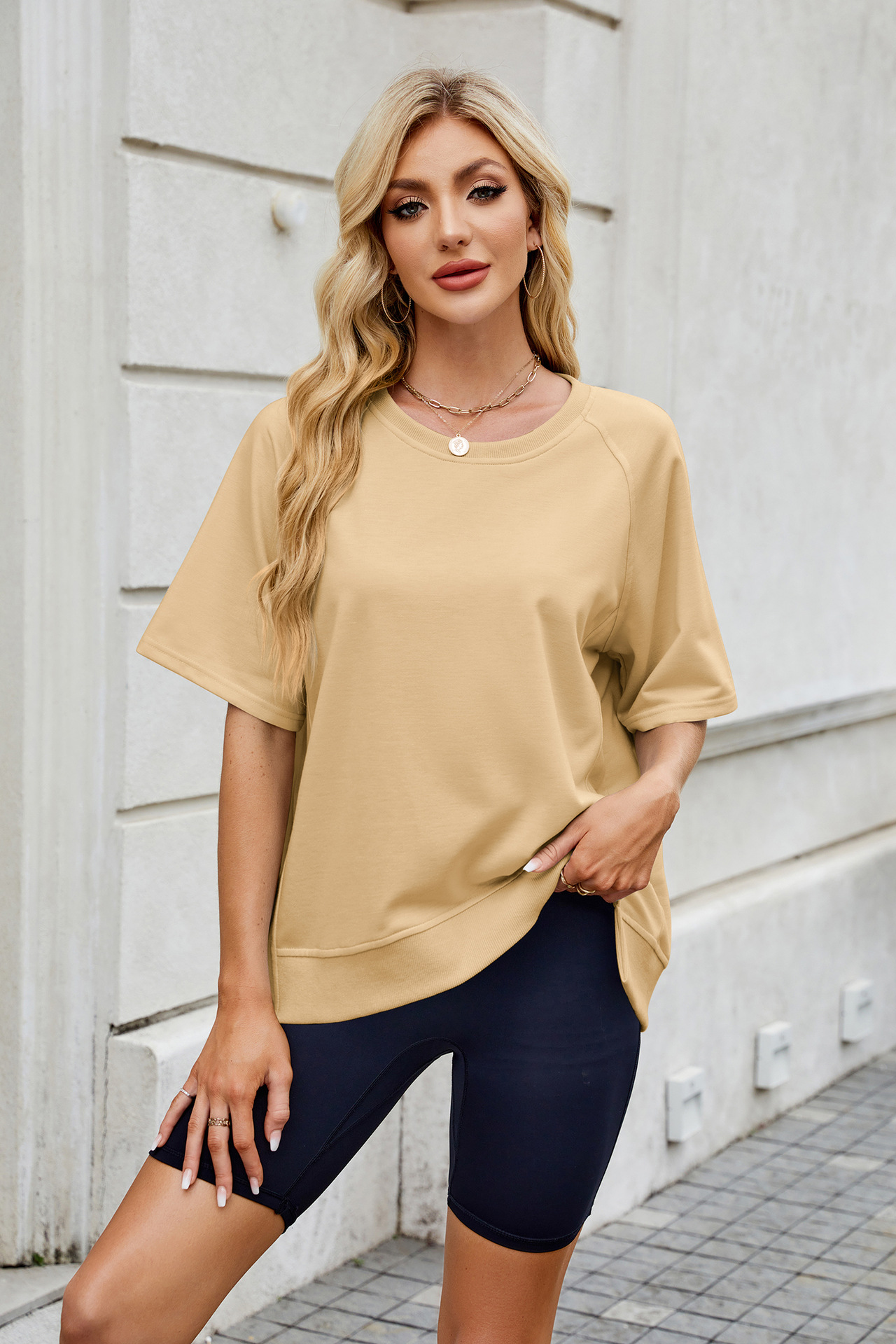 281g Weight Half Sleeve Sleeve Length Pullovers Placket Type Regular Sleeve Sleeve Type Rayon, Polyester Fabric Type Regular Top Length T-shirt Tops Type Casual, Daily Occasion Round Neck Neckline Loose Fit Type Solid Color Pattern Summer, Spring Season Women's Gender Basic Style Wholesale Women's Basic Solid Color Half Sleeve T-Shirts 11