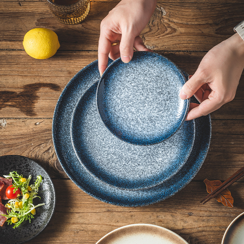 Japanese Tableware Ceramic Shallow Plate Large Round Plate Western Steak Snack Plate Hotel Restaurant Bone Plate Serving Plate Flat Plate